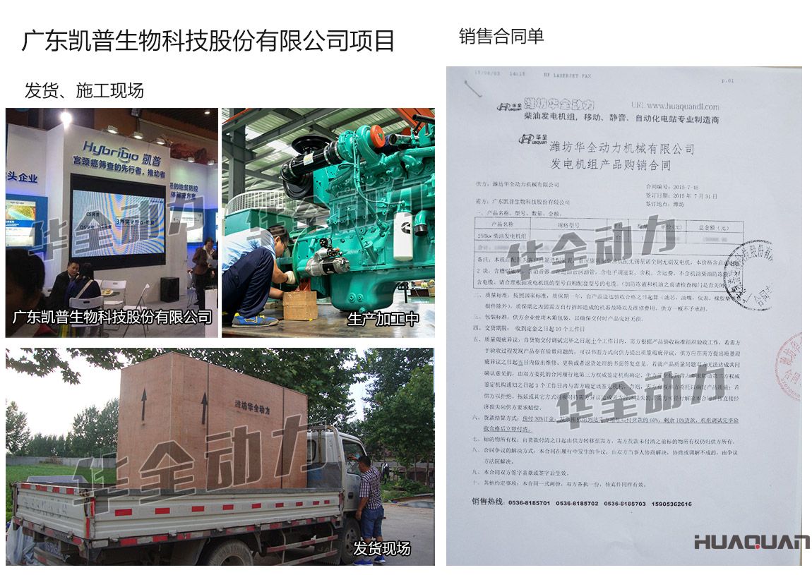 廣東凱普生物科技股份有限公司在我公司采購(gòu)一臺(tái)250KW重慶康明斯柴油發(fā)電機(jī)組