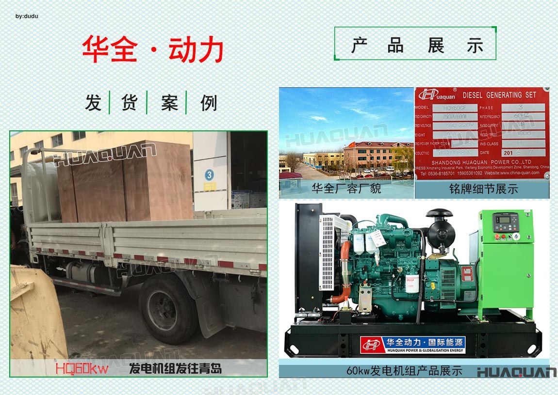 華全動(dòng)力60kw發(fā)電機(jī)組于6月27日發(fā)往青島